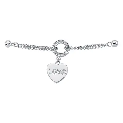 Jewelco London Ladies Rhodium Plated Sterling Silver Cubic Zirconia Circle of Love Heart 1.5mm C