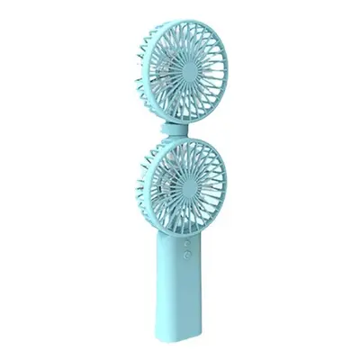 (Blue, Without Battery) Foldable Portable Dual-head Hand-held Fan Third Adjustable Seven Hakaze 