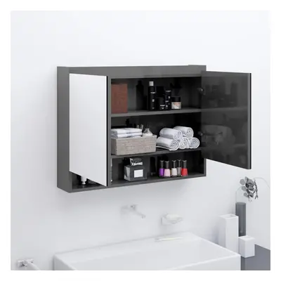 vidaXL Bathroom Mirror Cabinet MDF Shining Grey Home Wall Storage Cabinet