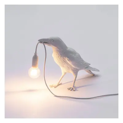 (Bird Standing White) Black/White Bird Table Lamps Resin Crow Desk Lamp Bedroom Wall Sconce Ligh