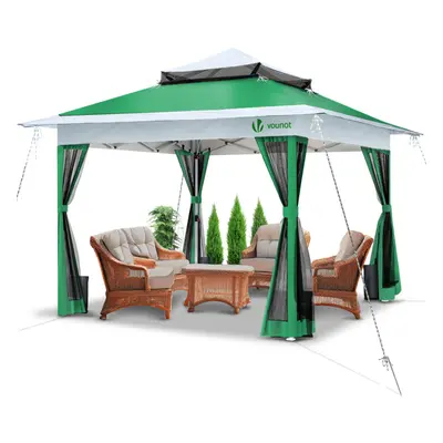 VOUNOTÂ 3.6x3.6mÂ PopÂ UpÂ GazeboÂ withÂ MeshÂ Side DoubleÂ RoofÂ MarqueeÂ PartyÂ Tent, Green