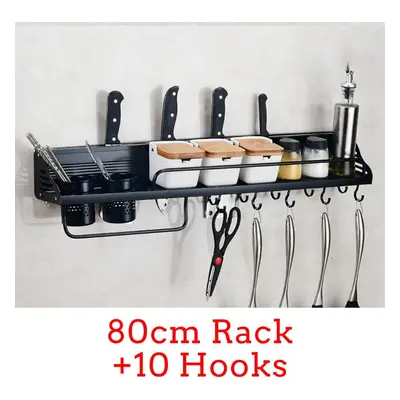 (80cm Rack+10 Hooks) Kitchen Organization Storage Rack Wall Mount Coffee Cup Mug Cupboard Holder