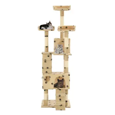 vidaXL Cat Tree with Sisal Scratching Post 170cm Paw Prints Beige Kitten Tower