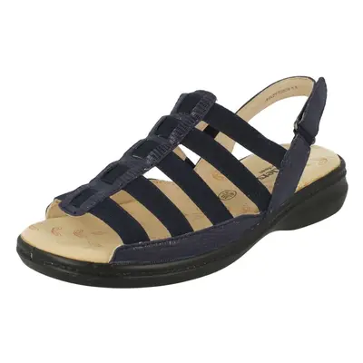 (UK 4.5, Navy (Blue)) Ladies Padders Wide Fit Strappy Sandals Lesley - 3E Fit