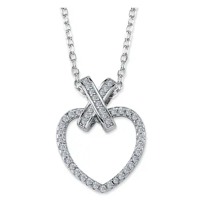 Jewelco London Rhodium Sterling Silver CZ Kissed Love Heart 1.1mm Pendant Necklace 16" + 1" exte