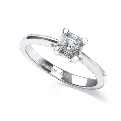 (M) Jewelco London Rhodium Plated Sterling Silver White Princess Cut Zirconia Claw Solitaire Eng