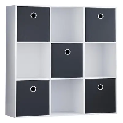 (White, Black) Durham 3x3 Cube Shelf Drawer Bookcase + Baskets