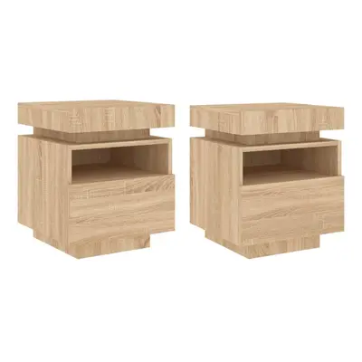 (sonoma oak) vidaXL Bedside Cabinets with LED Lights Nightstand Bed Table Side Cabinet