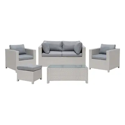 Garden Lounge Set with Table and Ottoman Seater MILANO PE Rattan Light Grey