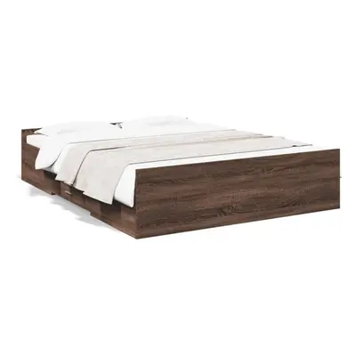 (brown oak, x cm) vidaXL Bed Frame with Drawers Bed Base Sonoma Oak 120x200 cm Engineered Wood