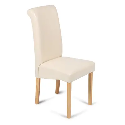 Cream Roma Dining Chair Faux Leather With Scroll Top & Light Oak Leg