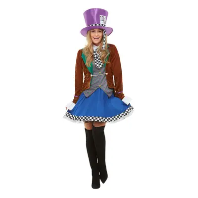 Womens Adults Miss Hatter Fancy Dress Costume Wonderland Fairytale Size