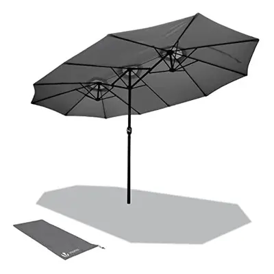 VOUNOT 4.6m Double Garden Parasol, Extra Large Rectangular Patio Table Umbrella, with Crank Hand