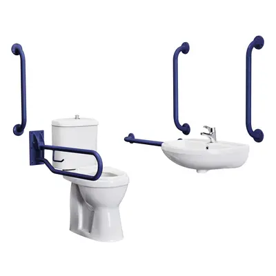 Pack - Comfort Height Pan, Cistern, Toilet Seat, Wall Mount Basin, Tap, Grab Rails & Drop Down R