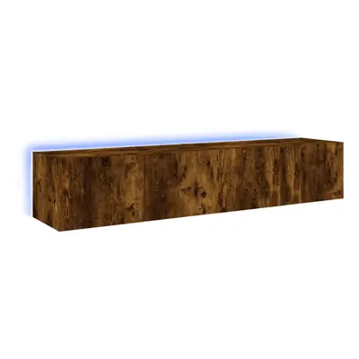 vidaXL TV Wall Cabinets with LED Lights Floating TV Unit pcs Smoked Oak