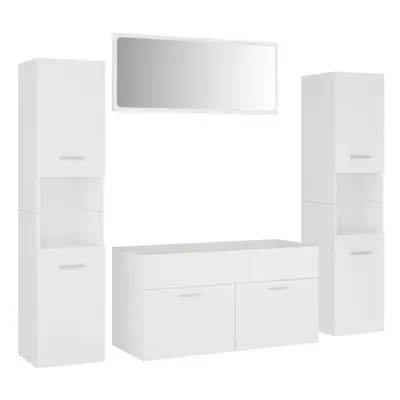 vidaXL Bathroom Furniture Set White Engineered Wood Wall Cabinet Indoor Mirror