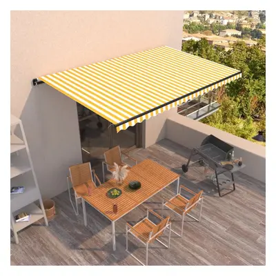 vidaXL Manual Retractable Awning 500x350 cm Yellow and White Outdoor Garden