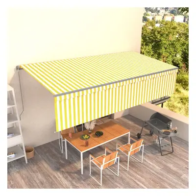 vidaXL Manual Retractable Awning with Blind 6x3m Yellow&White Outdoor Awning