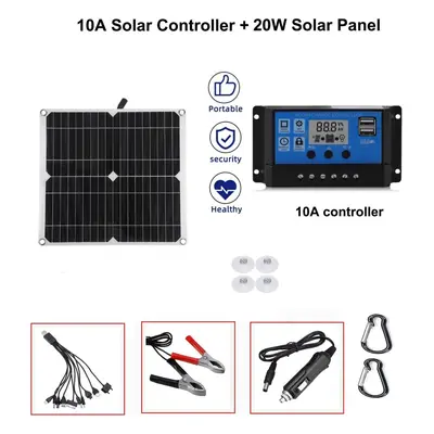 (panel with 10A) 20W Solar Panel USB 5V DC 12V With 10/20/30A Controller Flexible Solar cells fo