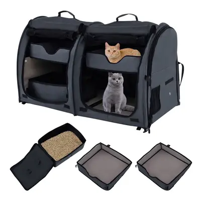 2-in-Twin-compartment Pet Carrier for Cats with Carry Bag Ground Stake