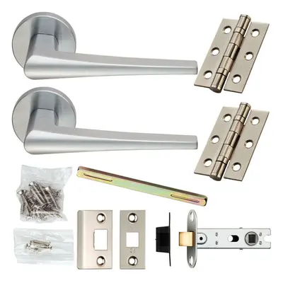 Door Handle & Latch Pack Satin Chrome Straight Wedge Bar Screwless Round Rose