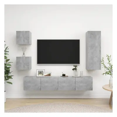 vidaXL TV Cabinet Set Piece Concrete Grey Engineered Wood Hanging TV Unit