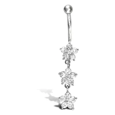 Jewelco London Ladies 9ct White Gold White Round Brilliant Cubic Zirconia Flower Trilogy Dropper