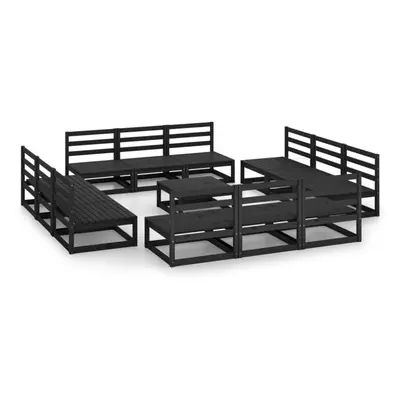 vidaXL Solid Pinewood Garden Lounge Set Piece Black Wooden Furniture Sofa