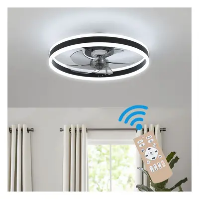 (Black Round Fan Lamp) 20inch Modern LED Ceiling Fan Light Dimmable Chandelier Lamp With Remote 