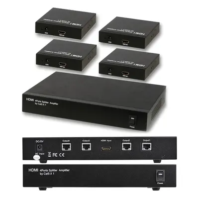 4 Port Way HDMI over Single CAT5e CAT6 Splitter Full HD 3D Multi Room TV Balun