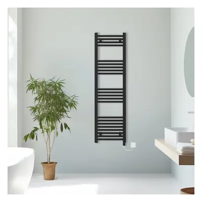 (Black, 1400x400mm) Prefilled Electric Straight Heated Towel Rail Radiator Ladder Warmer