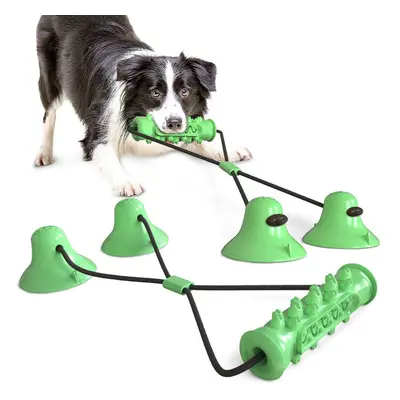 (Green) Dog Molar Bite Chew Toy Rope Pull Interactive with Suction Cup for Pulling Chewing Teeth