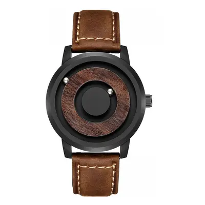 (Coffee strap) Minimalist Novelty Wood Dial Magnetic Scaleless Belt Natural Forest Fashion Men's