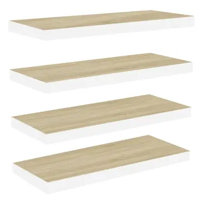 vidaXL 4x Floating Wall Shelves Oak & White MDF Wall Ledge Rack Hanging Shelf