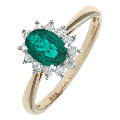 (N) Jewelco London Round Brilliant Emerald and Diamonds 9ct Cluster Ring