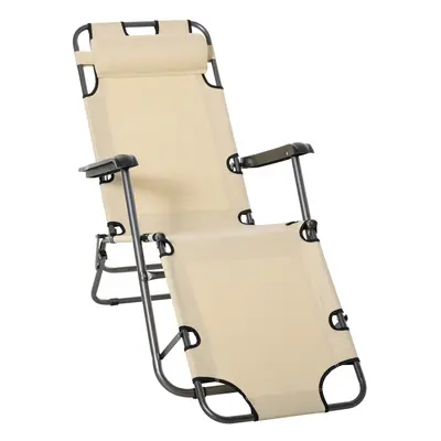 Outsunny in Outdoor Folding Sun Lounger w/ Adjustable Back and Pillow Beige