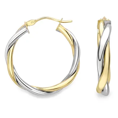 Jewelco London 9ct White & Yellow Gold Double Triangular Twist Hoop Earrings - ERNR02618