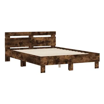 (smoked oak, x cm) vidaXL Bed Frame with Headboard Bed Base Mattress Foundation Engineered Wood