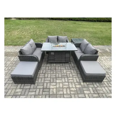 Fimous Rattan Outdoor Garden Furniture Sofa Set Gas Fire Pit Dining Table Gas Heater with Side T