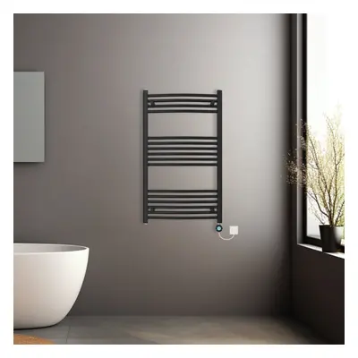 (Black, 1000x600mm) Pre-filled Electric Curved Heated Towel Rail Radiator Thermostatic