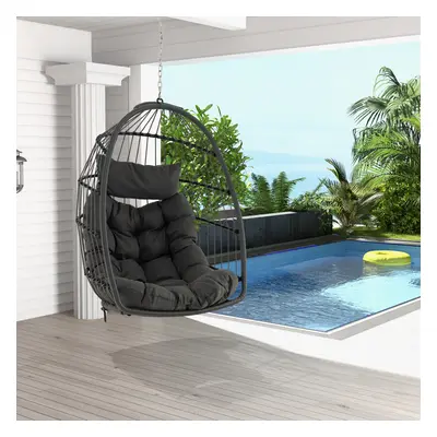 Outdoor Hanging Chair Swing Hammock Chair w/ Head Pillow & Seat Cushion