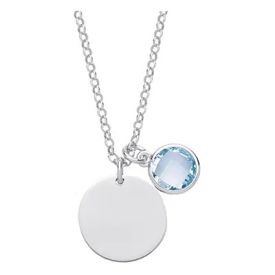 Jewelco London Ladies Sterling Silver Light Blue Checkerboard Button Cubic Zirconia March Births