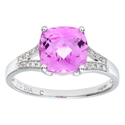 (N) Jewelco London 9ct White Gold Created Pink Sapphire Ring With Diamond Shoulders