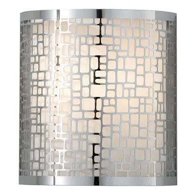 Wall Light Laser Cut Metal Shade Off White Silk Inner Shade Chrome LED E14 60W