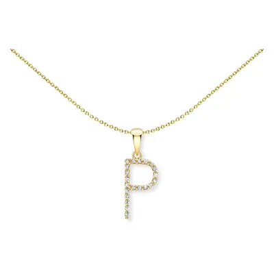 Jewelco London 9ct Yellow Gold Diamond Initial Charm Pendant Letter P 9mm x 16mm - INNR0212-P