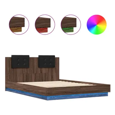 vidaXL Bed Frame with Headboard and LED Lights Bed Base Brown Oak 120x200 cm