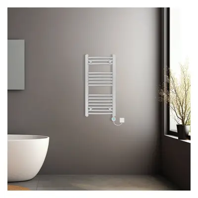 (Chrome, 800x400mm) Pre-filled Electric Curved Heated Towel Rail Radiator Thermostatic