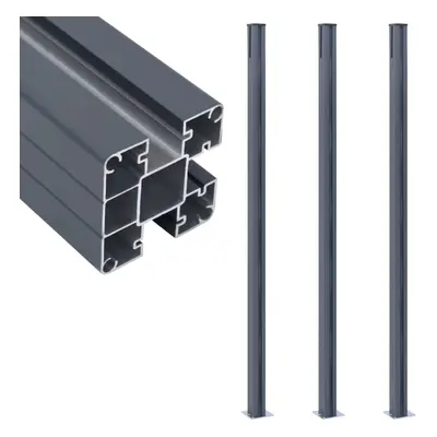 vidaXL 3x Fence Posts Dark Grey Aluminium Fencing Post with Cap and Steel Foot