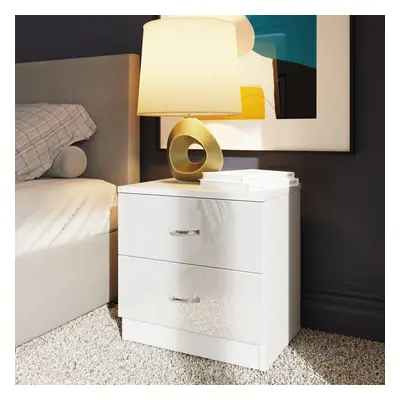 (White) Drawer Bedside Table Nightstand High Gloss