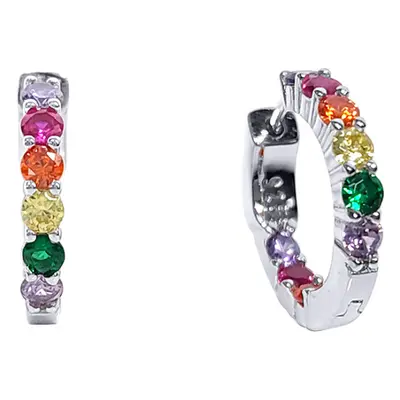 Jewelco London Ladies Sterling Silver Multi Colour Cubic Zirconia Rainbow Huggie Hoop Earrings 2